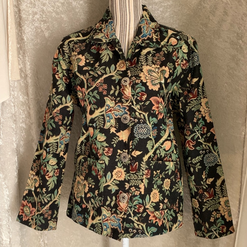 Jane Ashley Vintage Floral Tapestry Fitted Womens Jacket size S Eclectic Spring